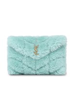 Saint Laurent LOULOU SHEARLING PUFFER POUCH | ICED MINT